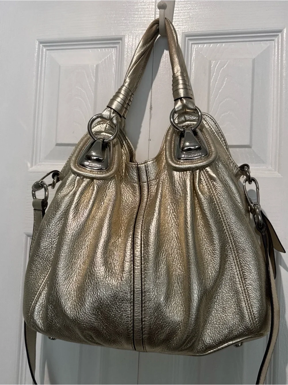 b. makowsky Metallic Gold Leather Shoulder Bag